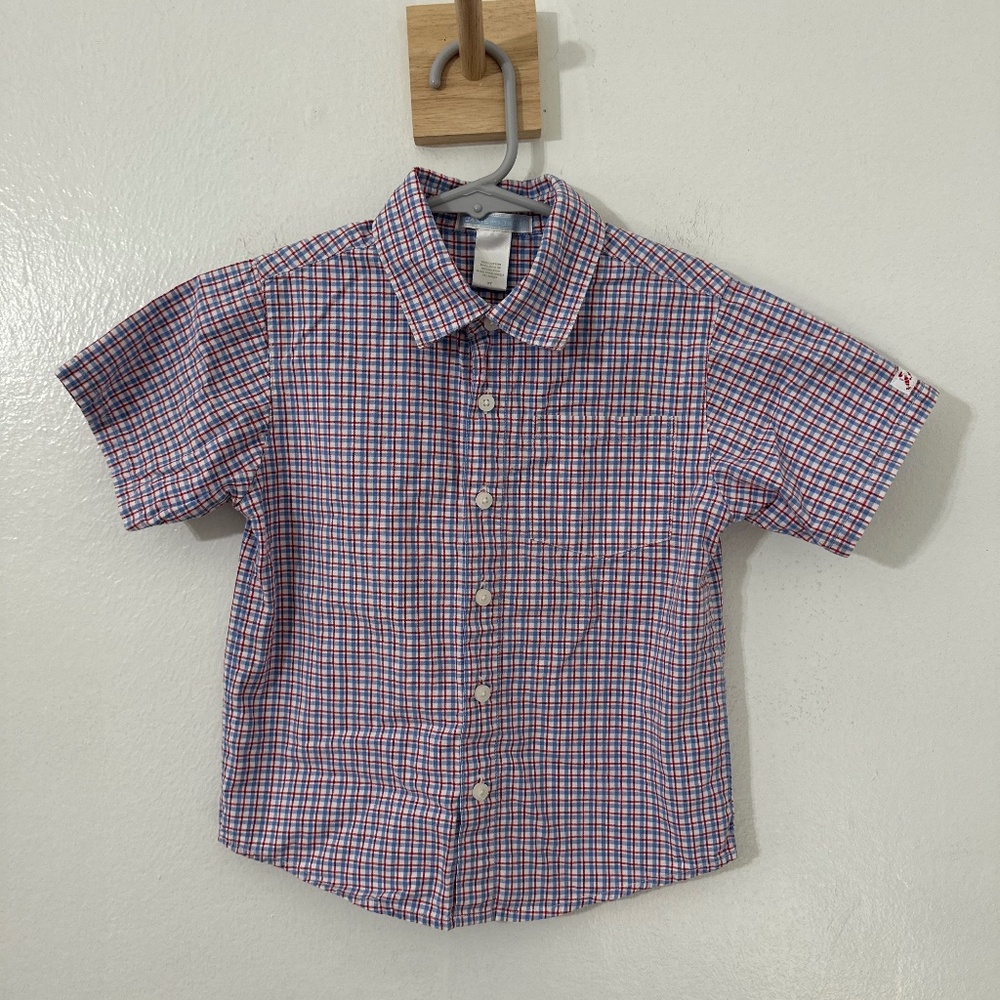 Janie & Jack Short Sleeve Button Up Collared Shirt 3T Boys Plaid 100% Cotton